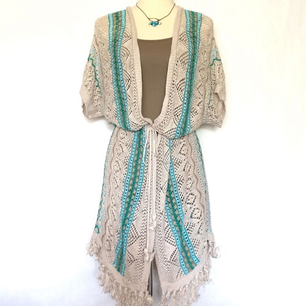 Chico's Short Sleeve Long Cardigan Beach Coverup